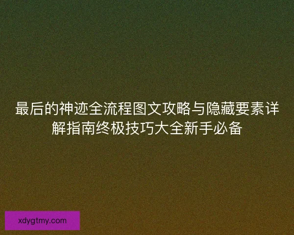最后的神迹全流程图文攻略与隐藏要素详解指南终极技巧大全新手必备